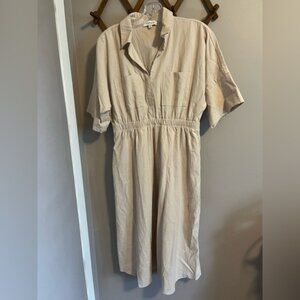 Gilli midi oatmeal minimalist neutral cotton dress M summer days Cottagecore
